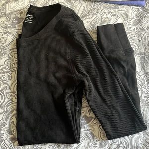 Black waffle knit top